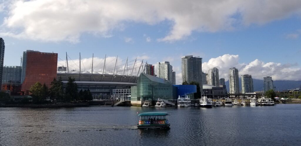 Vancouver BC downtown core is stunning. BC place and many other iconic Vancouver sights can be seen from Vancouvers waterfront.