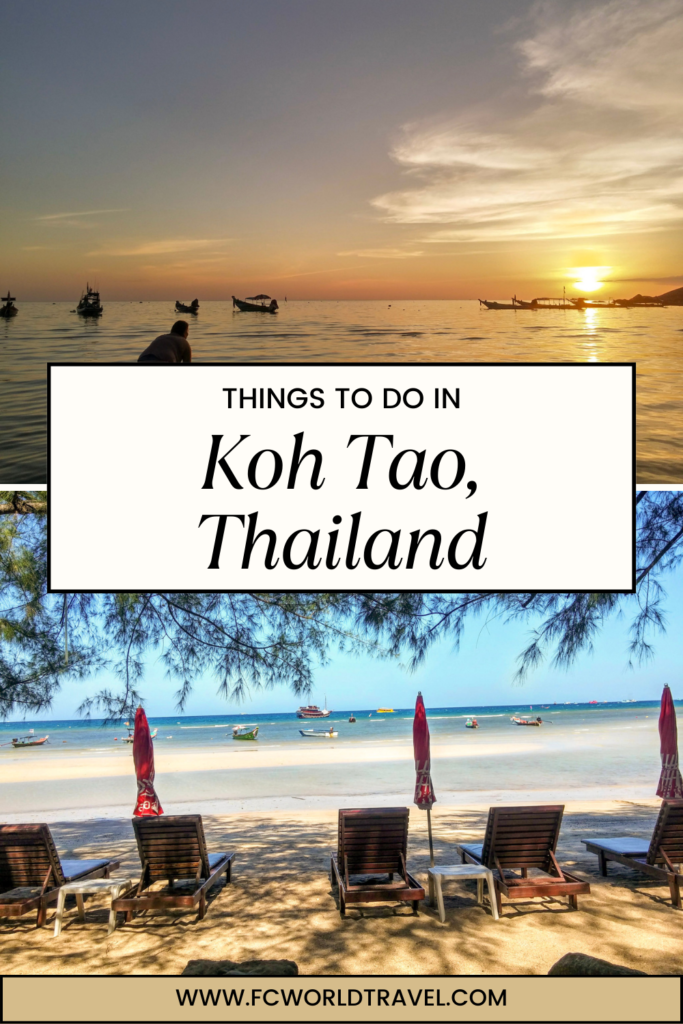 A collage of the best things to do in Thailand including watching the sunset over the ocean and visiting a beach club and lounging on the beach or snorkeling in the crystal clear water.